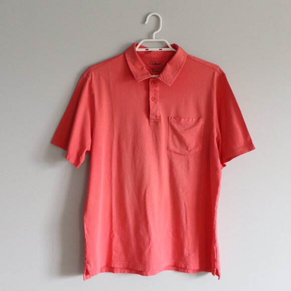 L.L. Bean Men's Sz M-R Salmon Polo Golf Stretch Pocket T-Shirt Short Sleeve Top - Picture 1 of 13